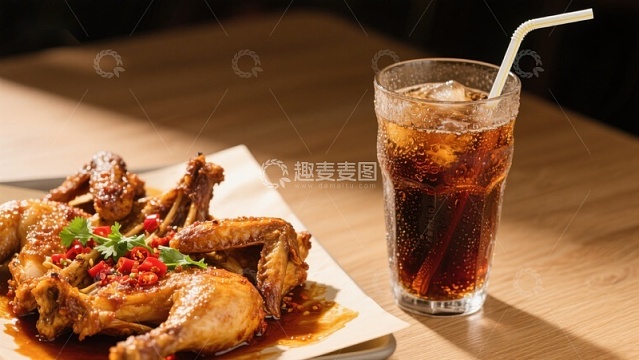 香辣鸡翅配冰镇可乐