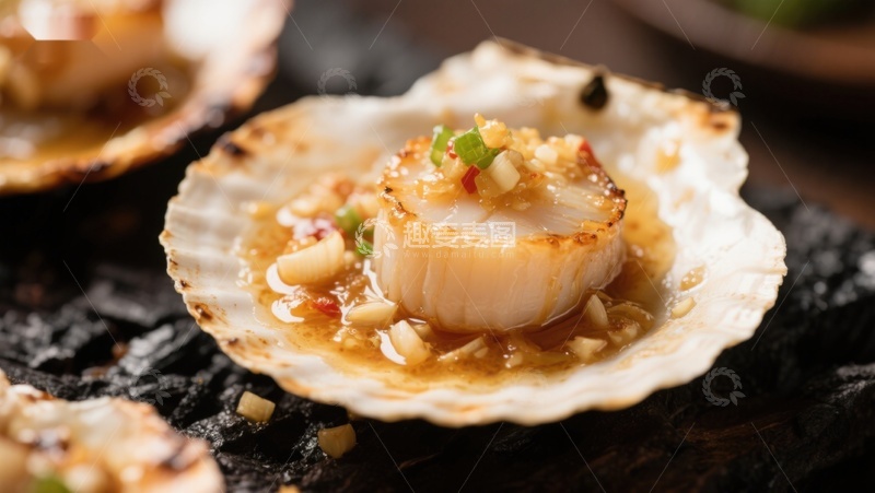 高清大图下载【趣麦麦图】蒜蓉烤扇贝，美味海鲜佳肴
