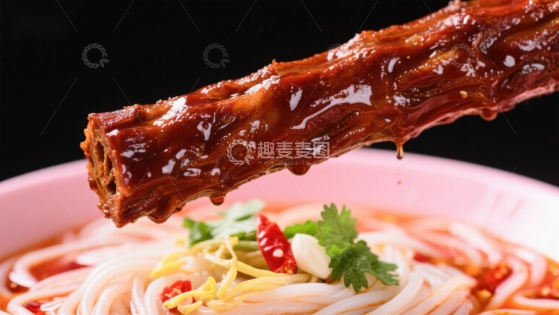 麻辣鸭脖搭配米粉的美味瞬间