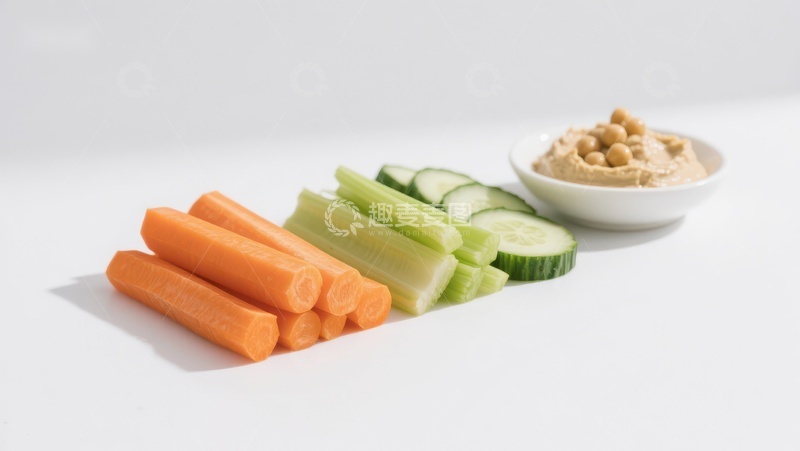 高清大图下载【趣麦麦图】新鲜蔬菜条配鹰嘴豆泥
