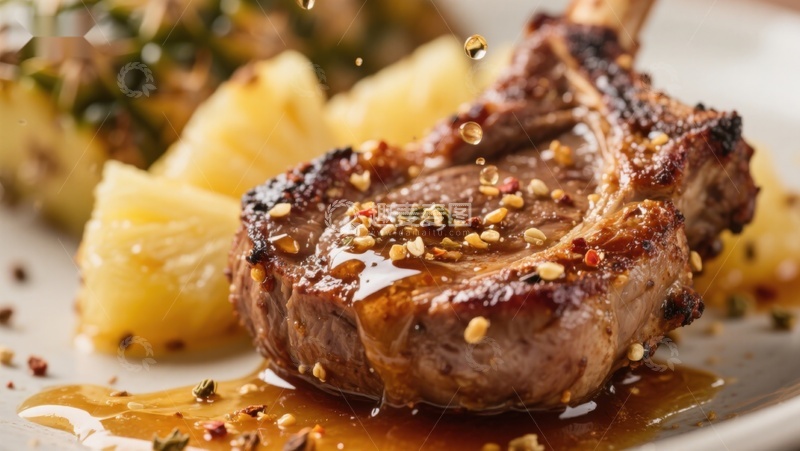 高清大图下载【趣麦麦图】香煎羊排配菠萝蜜汁