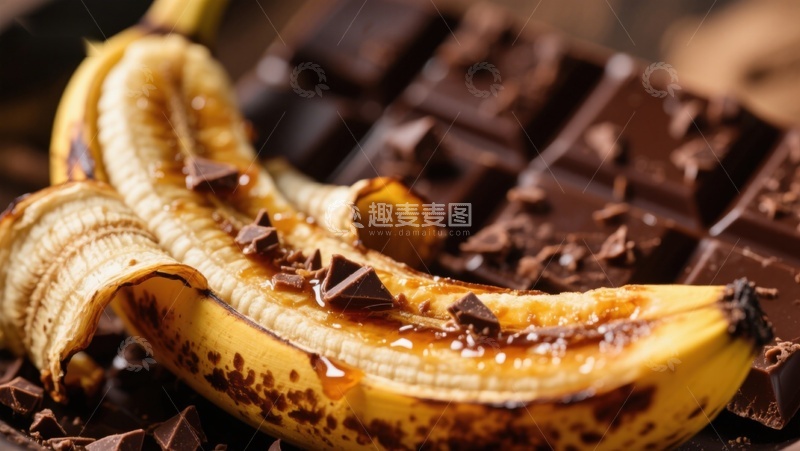 高清大图下载【趣麦麦图】巧克力碎片点缀的香蕉