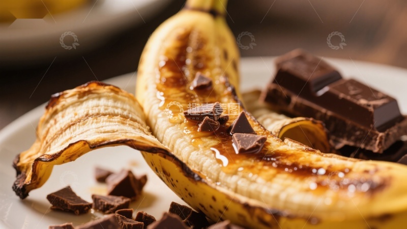 高清大图下载【趣麦麦图】-烤香蕉配巧克力碎片