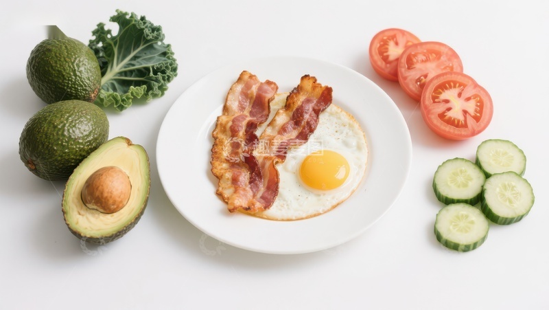 高清大图下载【趣麦麦图】培根煎蛋配牛油果和蔬菜
