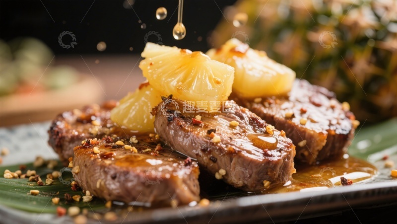 高清大图下载【趣麦麦图】菠萝蜜汁浇灌的美味牛排