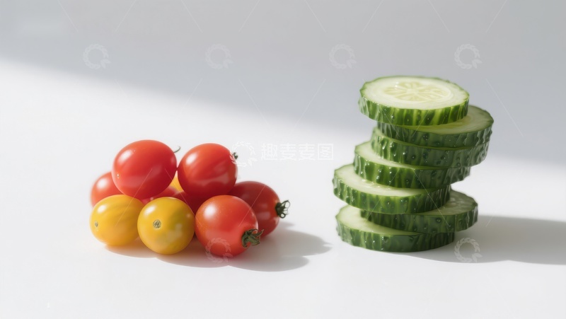 高清大图下载【趣麦麦图】新鲜樱桃番茄与切片黄瓜