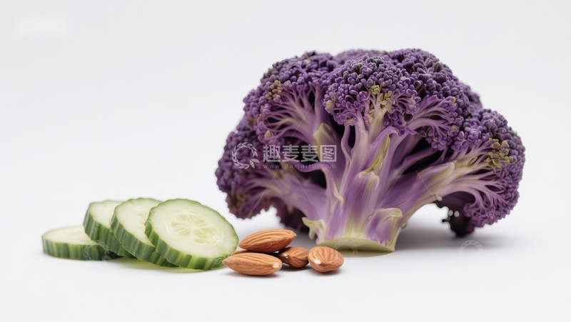 高清大图下载【趣麦麦图】紫色花椰菜与黄瓜片、杏仁