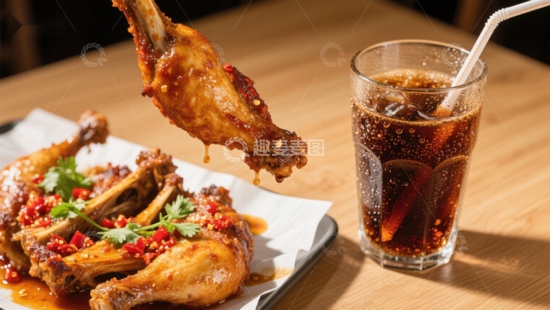 香辣鸡翅配冰镇饮料