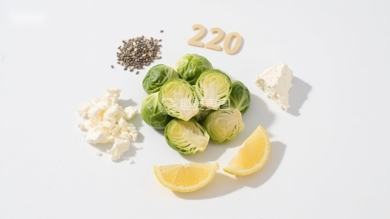 高清大图下载【趣麦麦图】健康食材组合：西兰花、柠檬与奶酪