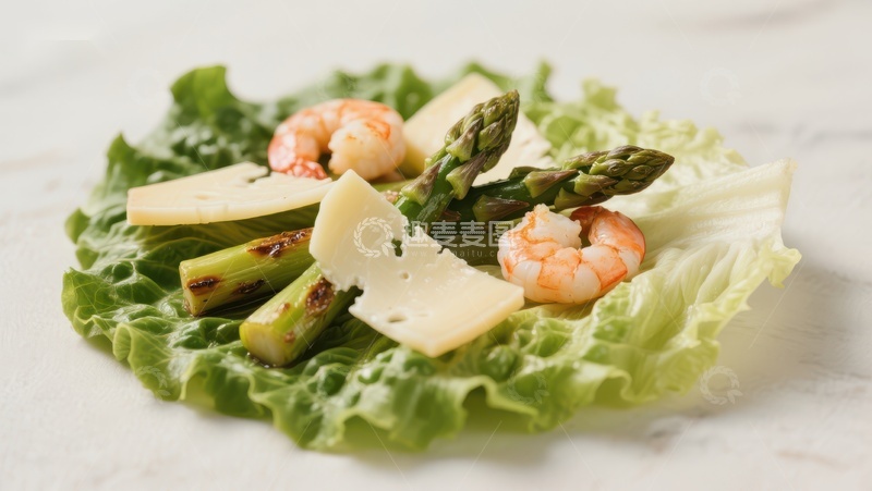 高清大图下载【趣麦麦图】生菜虾仁芦笋沙拉