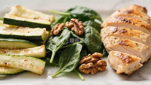 烤鸡胸配西葫芦和菠菜