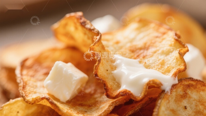高清大图下载【趣麦麦图】薯片配酸奶油，美味零食特写