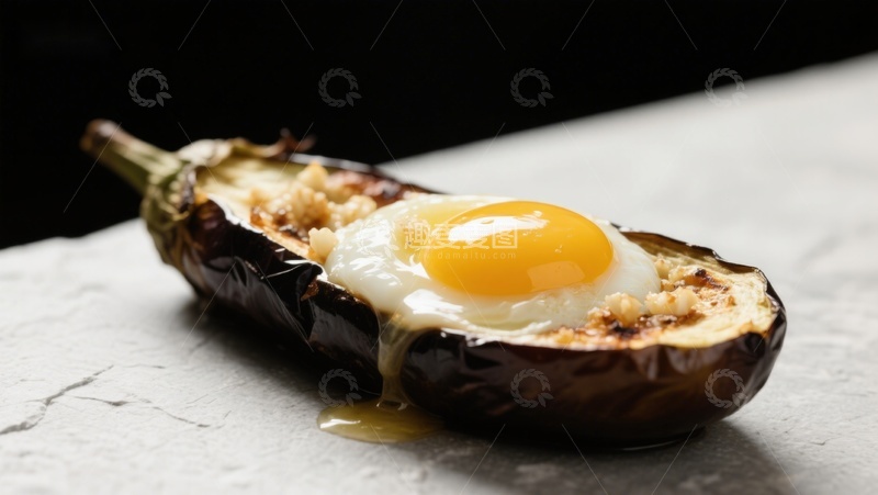 高清大图下载【趣麦麦图】烤茄子配煎蛋