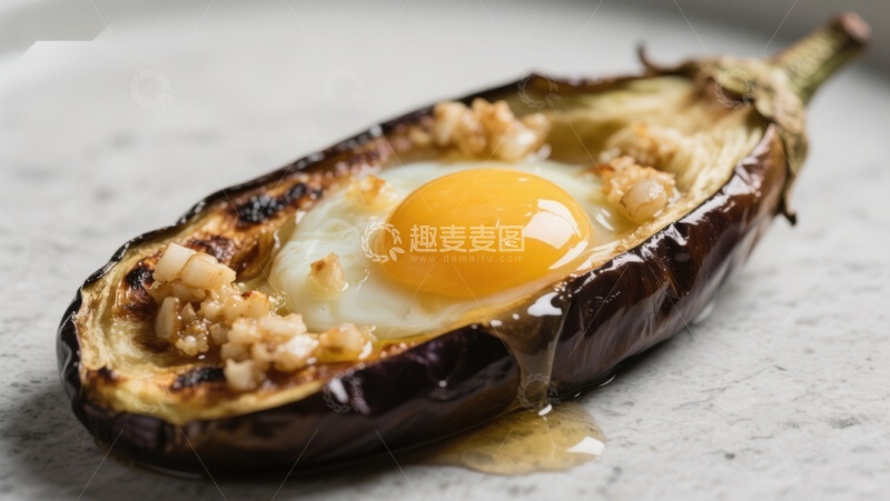 高清大图下载【趣麦麦图】烤茄子配煎蛋