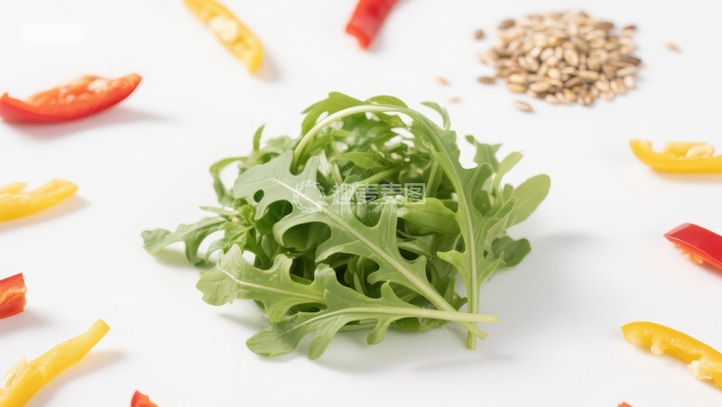 高清大图下载【趣麦麦图】新鲜芝麻菜与彩椒种子的组合
