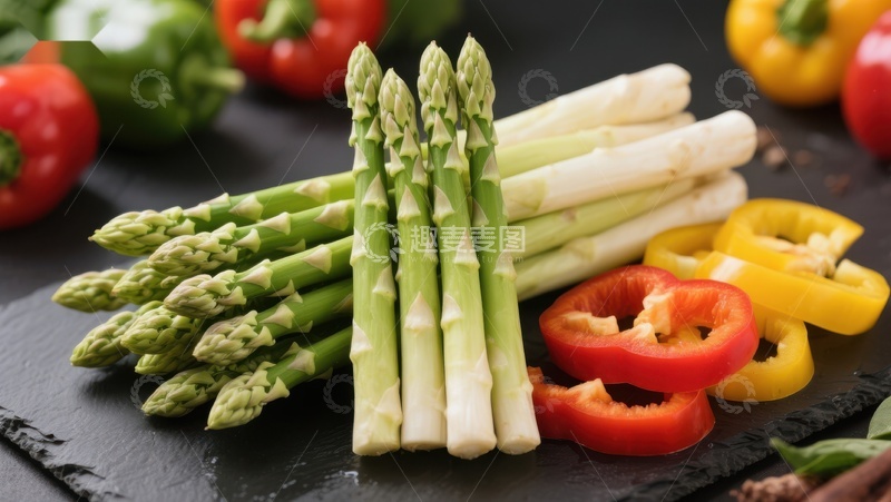 高清大图下载【趣麦麦图】新鲜芦笋与彩椒的健康组合