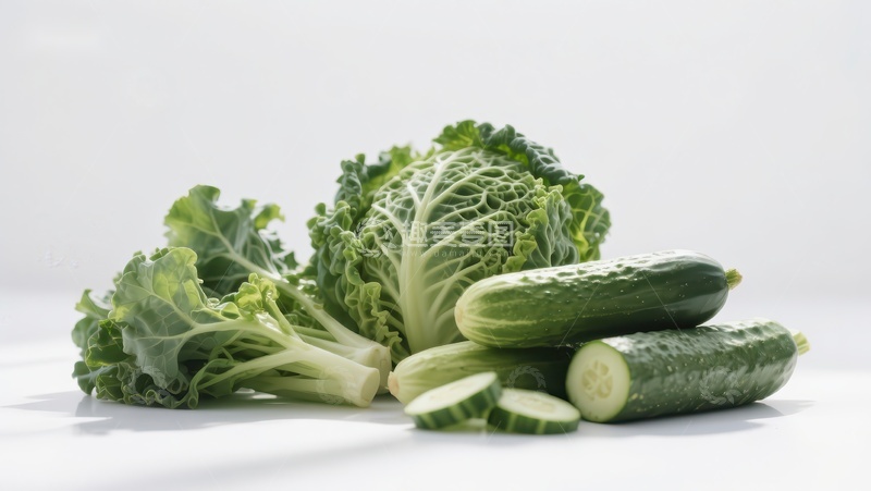 高清大图下载【趣麦麦图】新鲜蔬菜组合：卷心菜与黄瓜
