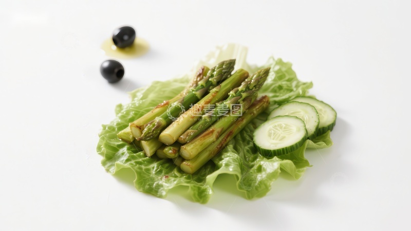 高清大图下载【趣麦麦图】芦笋配生菜与黄瓜片