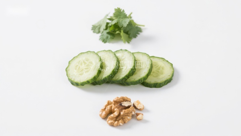 高清大图下载【趣麦麦图】切片黄瓜、核桃与香菜的组合