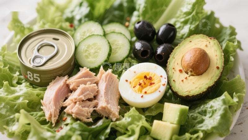 高清大图下载【趣麦麦图】金枪鱼沙拉配鳄梨和黑橄榄