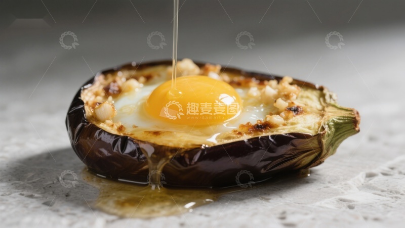 高清大图下载【趣麦麦图】烤茄子上的煎蛋