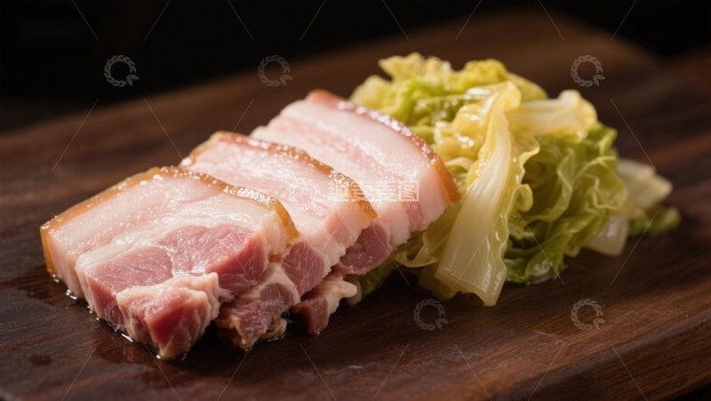 高清大图下载【趣麦麦图】切片培根配卷心菜