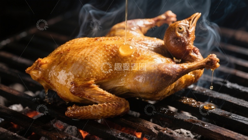 高清大图下载【趣麦麦图】烤鸡在烧烤架上滴油
