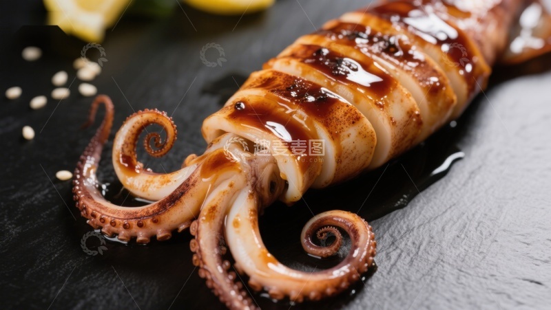 高清大图下载【趣麦麦图】酱汁淋洒的烤鱿鱼
