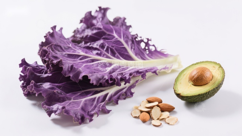 高清大图下载【趣麦麦图】紫甘蓝、牛油果与杏仁的健康组合