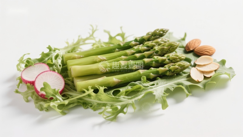 高清大图下载【趣麦麦图】新鲜芦笋配芝麻菜和杏仁