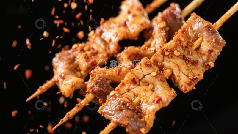 高清大图下载【趣麦麦图】麻辣串烧肉，香辣四溢