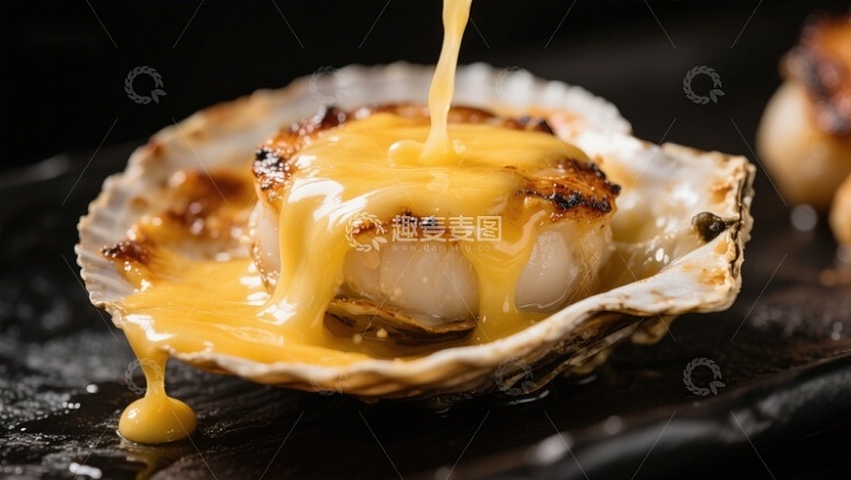 煎烤扇贝淋上浓郁酱汁