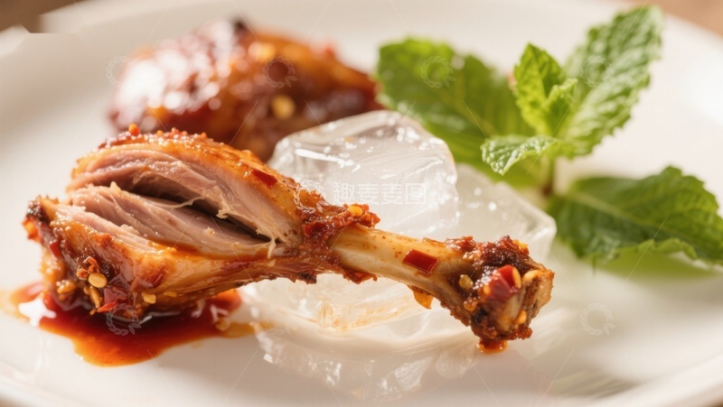 高清大图下载【趣麦麦图】香辣鸭腿配薄荷冰块
