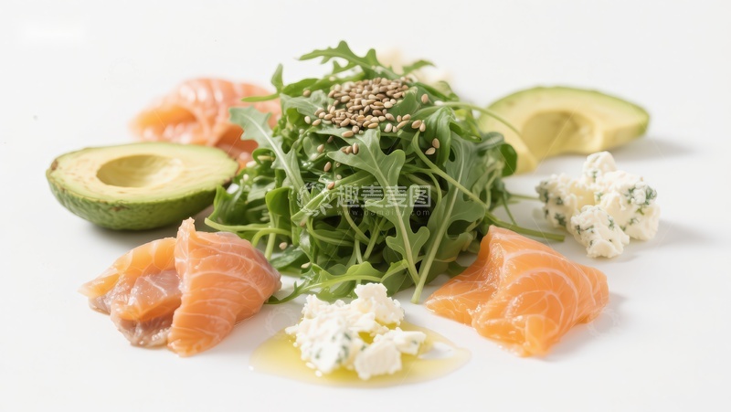 高清大图下载【趣麦麦图】三文鱼配牛油果和芝麻沙拉