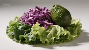 新鲜生菜上的紫甘蓝丝与牛油果