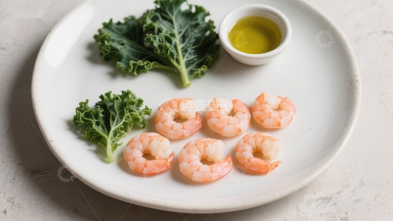 高清大图下载【趣麦麦图】-虾仁与羽衣甘蓝的健康搭配