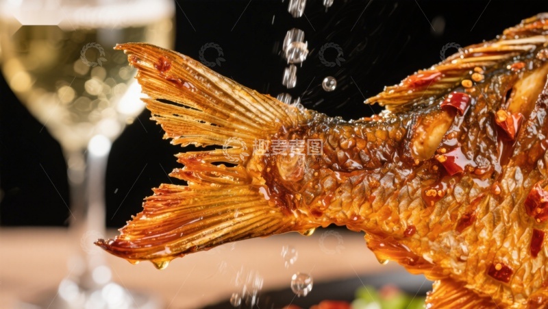 高清大图下载【趣麦麦图】香辣烤鱼配酒，美味诱人