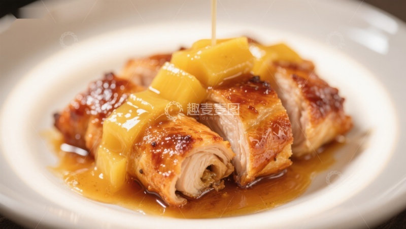 高清大图下载【趣麦麦图】蜜汁烤鸡配菠萝块