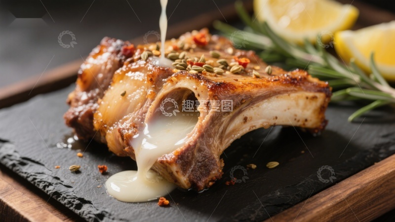 高清大图下载【趣麦麦图】香煎排骨配柠檬与迷迭香