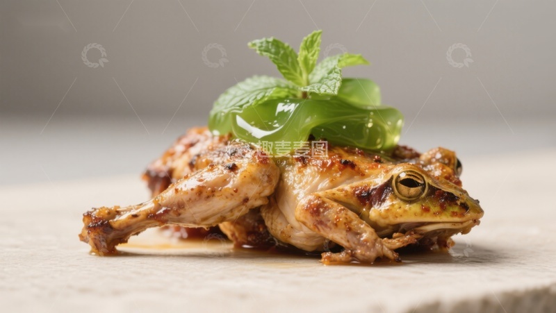高清大图下载【趣麦麦图】烤制青蛙配薄荷装饰