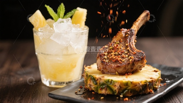 菠萝配鸡尾酒与香辣排骨