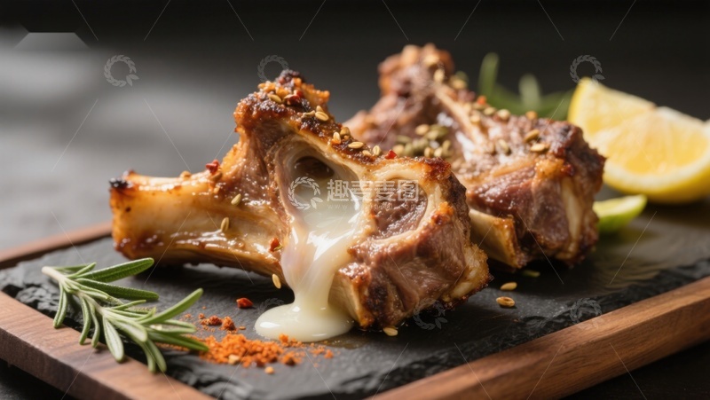 高清大图下载【趣麦麦图】香烤羊排配柠檬与迷迭香