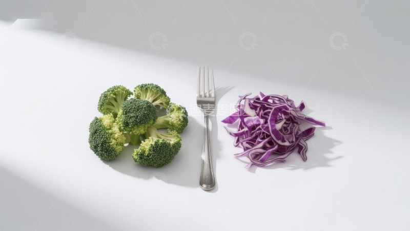 高清大图下载【趣麦麦图】西兰花与紫甘蓝的简洁对比