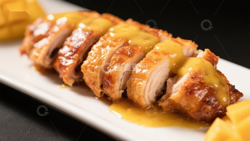 高清大图下载【趣麦麦图】蜜汁烤鸡排配芒果酱