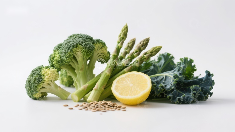 高清大图下载【趣麦麦图】新鲜绿色蔬菜与柠檬组合