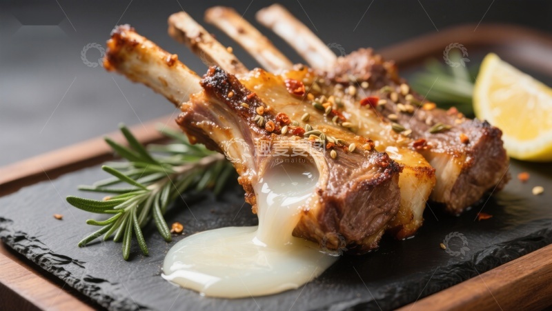 高清大图下载【趣麦麦图】香煎羊排配迷迭香与柠檬