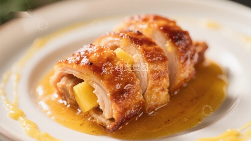 高清大图下载【趣麦麦图】蜜汁烤鸡卷配菠萝酱