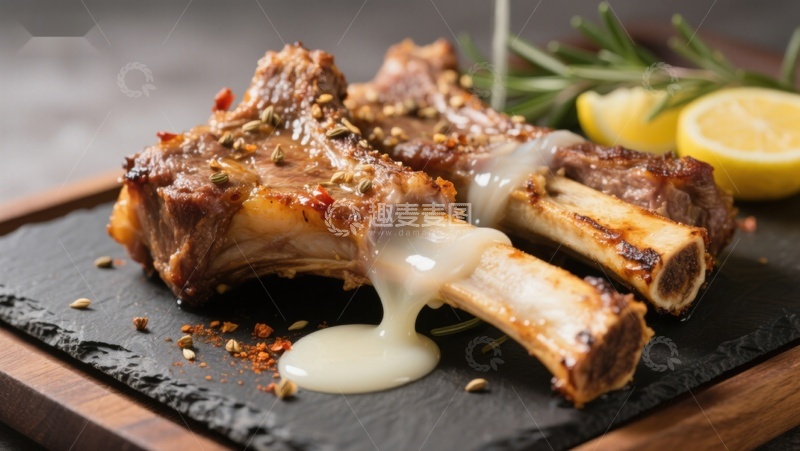高清大图下载【趣麦麦图】香煎羊排配柠檬酱