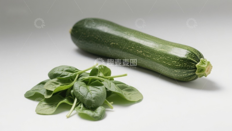 高清大图下载【趣麦麦图】新鲜西葫芦与菠菜叶