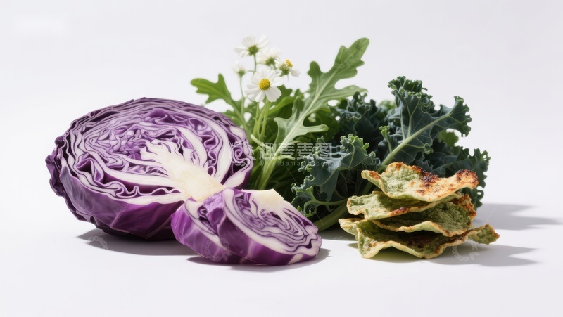 高清大图下载【趣麦麦图】紫甘蓝、羽衣甘蓝与烤蔬菜片